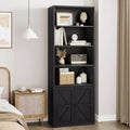 Industrial Bookshelf with Doors, 71.4 Farmhouse Bookcase with 6 Shelves (4 Open & 2 Behind Cabinet), Wooden Shelf for Living Room, Home Office
