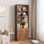 Étagère Industrielle avec Portes, Bibliothèque de Ferme de 71,4 pouces avec 6 Étagères (4 Ouvertes et 2 Derrière une Armoire), Étagère en Bois pour Salon, Bureau à Domicile