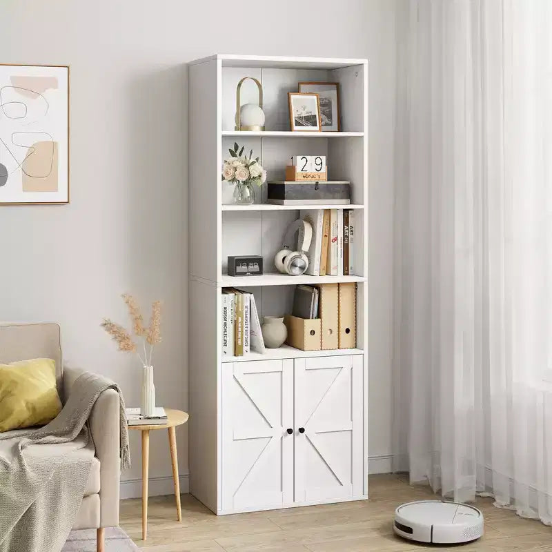 Étagère Industrielle avec Portes, Bibliothèque de Ferme de 71,4 pouces avec 6 Étagères (4 Ouvertes et 2 Derrière une Armoire), Étagère en Bois pour Salon, Bureau à Domicile