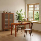 Table à manger en bois naturel avec 2 tiroirs de rangement, surface spacieuse, rangement organisé pour couverts, indispensable pour la cuisine et la salle à manger