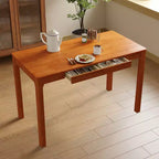 Table à manger en bois naturel avec 2 tiroirs de rangement, surface spacieuse, rangement organisé pour couverts, indispensable pour la cuisine et la salle à manger