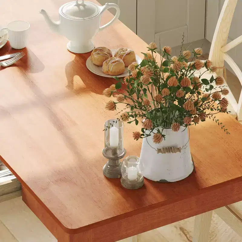 Table à manger en bois naturel avec 2 tiroirs de rangement, surface spacieuse, rangement organisé pour couverts, indispensable pour la cuisine et la salle à manger