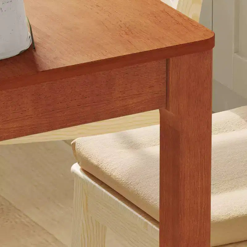 Table à manger en bois naturel avec 2 tiroirs de rangement, surface spacieuse, rangement organisé pour couverts, indispensable pour la cuisine et la salle à manger