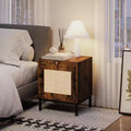 Rattan Nightstand , Rattan Decor Drawer with Brass Knobs Night Stand Bedside Table Boho End Tables Side Tables with Storage Shelf for Bedroom