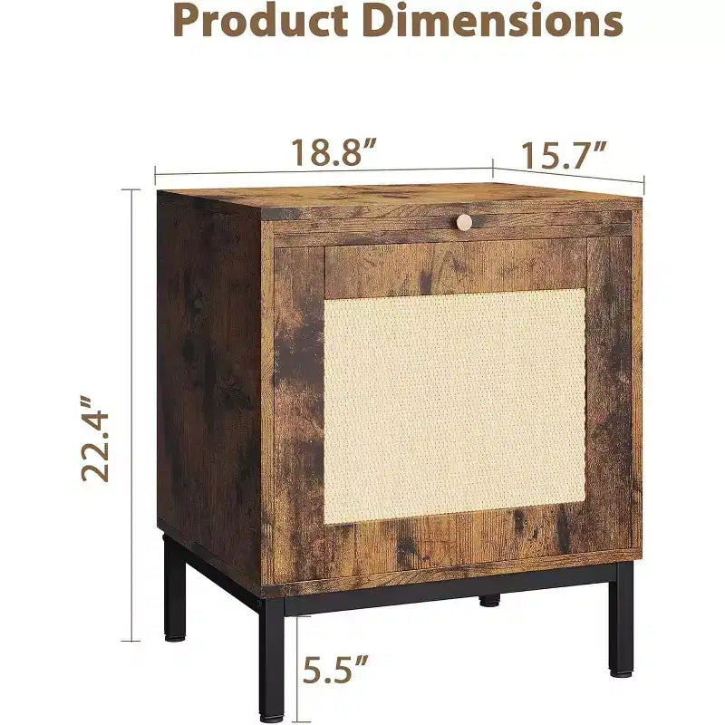 Table de chevet en rotin, table de chevet avec tiroir décoratif en rotin et poignées en laiton, table de chevet bohème, tables d'appoint avec étagère de rangement pour chambre à coucher