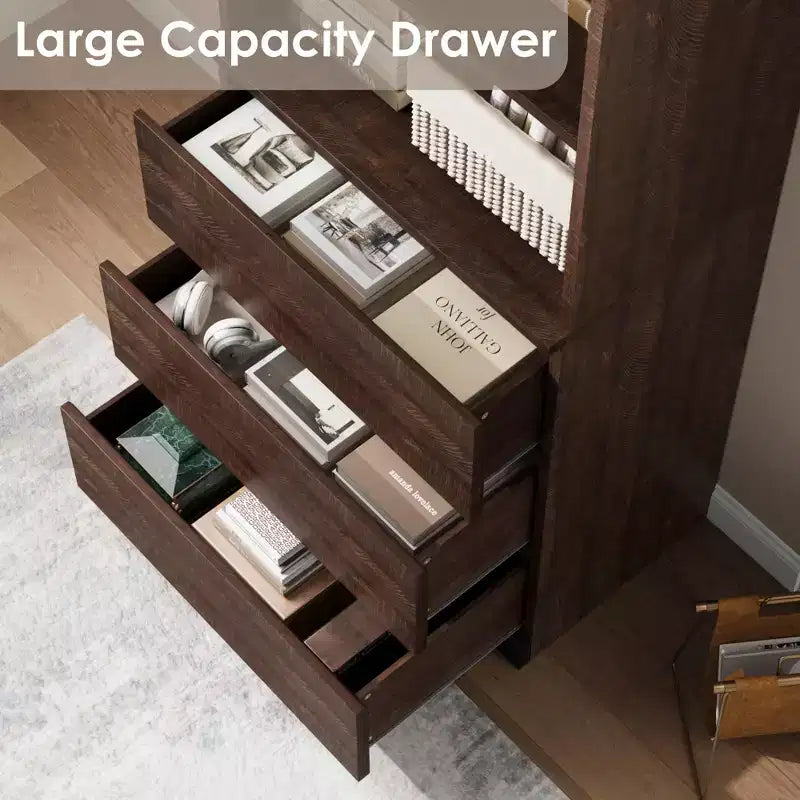 70 bibliothèque avec tiroirs, haute étagère de rangement style ferme, bibliothèques profondes en bois, armoire de rangement pour salon, bureau, espace de travail à domicile