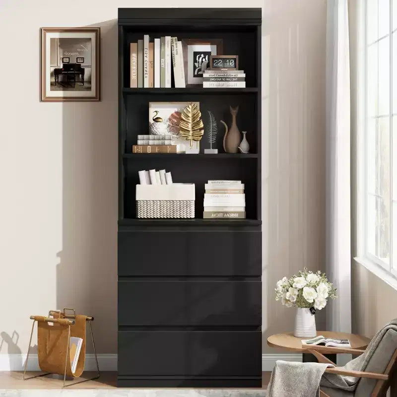 70 bibliothèque avec tiroirs, haute étagère de rangement style ferme, bibliothèques profondes en bois, armoire de rangement pour salon, bureau, espace de travail à domicile