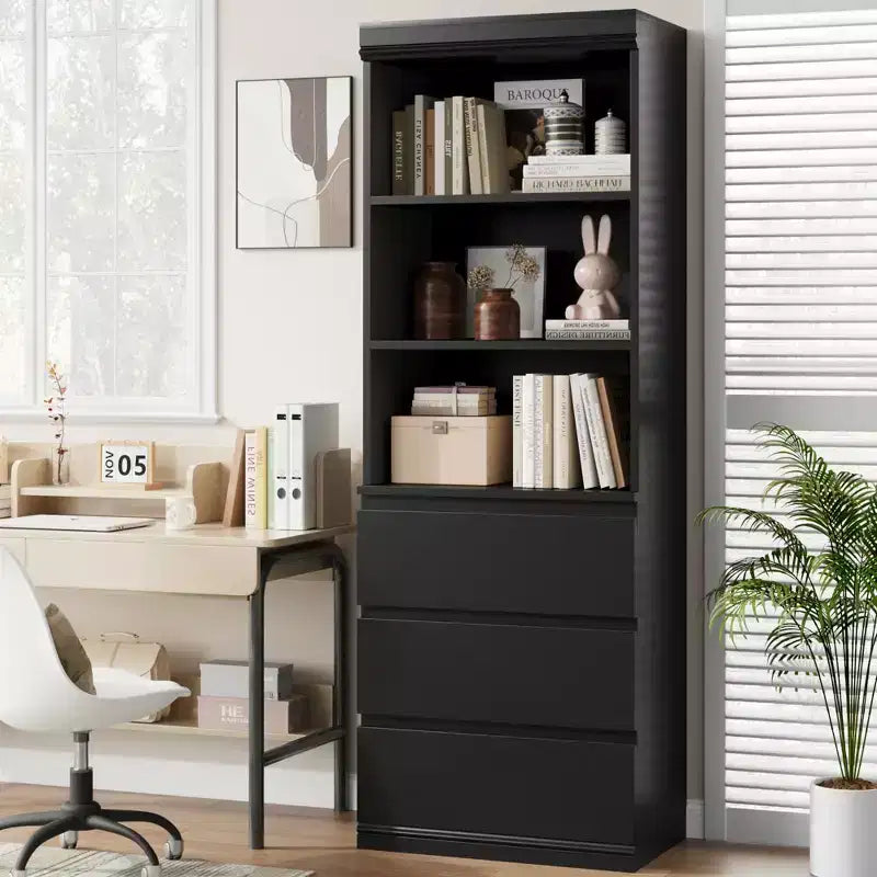70 bibliothèque avec tiroirs, haute étagère de rangement style ferme, bibliothèques profondes en bois, armoire de rangement pour salon, bureau, espace de travail à domicile