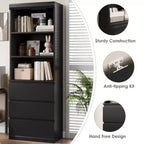 70 bibliothèque avec tiroirs, haute étagère de rangement style ferme, bibliothèques profondes en bois, armoire de rangement pour salon, bureau, espace de travail à domicile