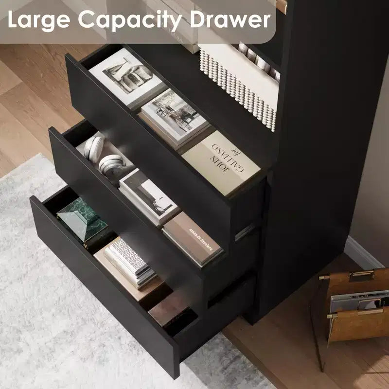 70 bibliothèque avec tiroirs, haute étagère de rangement style ferme, bibliothèques profondes en bois, armoire de rangement pour salon, bureau, espace de travail à domicile