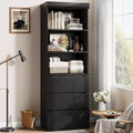70 Bookcase with Drawers, Tall Bookshelf Farmhouse Bookcases Wooden Deep Bookshelves Storage Cabinet Organizer for Living Room, Study,Home Office