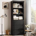 70 Bookcase with Drawers, Tall Bookshelf Farmhouse Bookcases Wooden Deep Bookshelves Storage Cabinet Organizer for Living Room, Study,Home Office