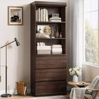 70 bibliothèque avec tiroirs, haute étagère de rangement style ferme, bibliothèques profondes en bois, armoire de rangement pour salon, bureau, espace de travail à domicile