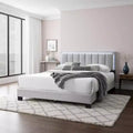 Royal Hampton Queen Size Bed, LED Headboard, Tufted Light Gray Wool Upholstery