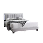 Lit Queen Size Royal Hampton, tête de lit LED, revêtement en laine gris clair capitonné