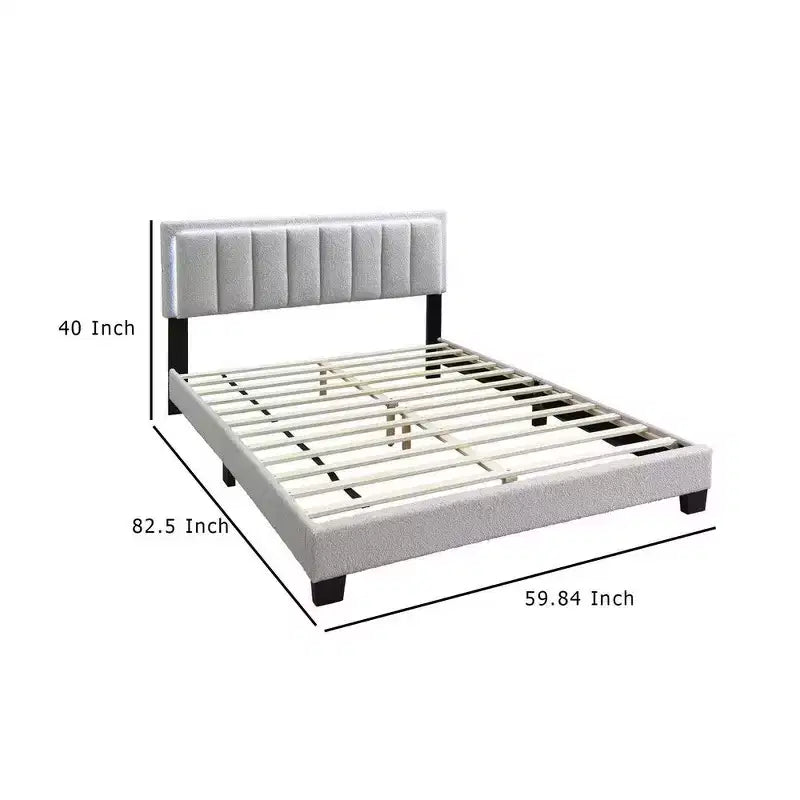 Lit Queen Size Royal Hampton, tête de lit LED, revêtement en laine gris clair capitonné