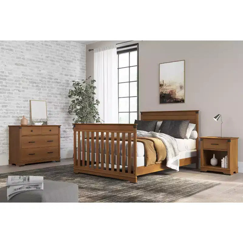 Lit de bébé convertible 4-en-1 — Se transforme en lit pour tout-petit, en lit de repos et en lit standard — 3 hauteurs de matelas — Finition sans danger pour les bébés (Cerisier Coach)