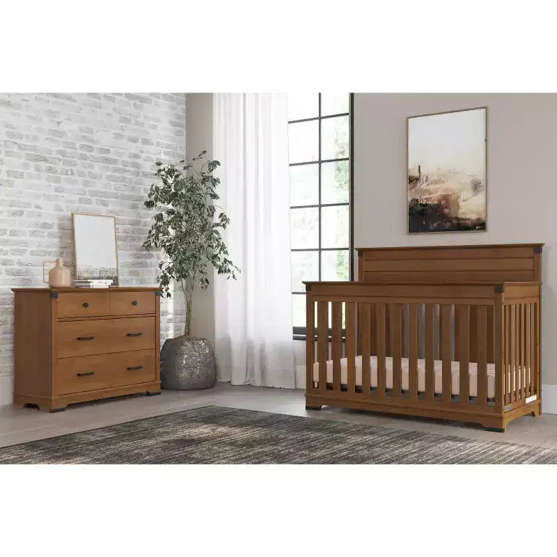 Lit de bébé convertible 4-en-1 — Se transforme en lit pour tout-petit, en lit de repos et en lit standard — 3 hauteurs de matelas — Finition sans danger pour les bébés (Cerisier Coach)
