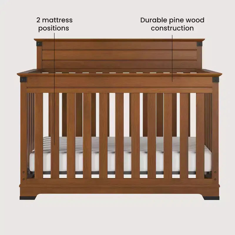 4-in-1 Convertible Crib, Converts to Toddler Bed, Day Bed & Full Size Bed, 3 Mattress Positions, Baby Safe Finish (Coach Cherry)