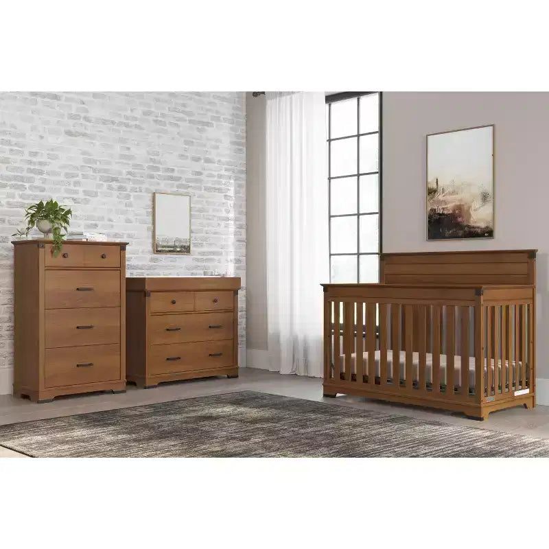4-in-1 Convertible Crib, Converts to Toddler Bed, Day Bed & Full Size Bed, 3 Mattress Positions, Baby Safe Finish (Coach Cherry)