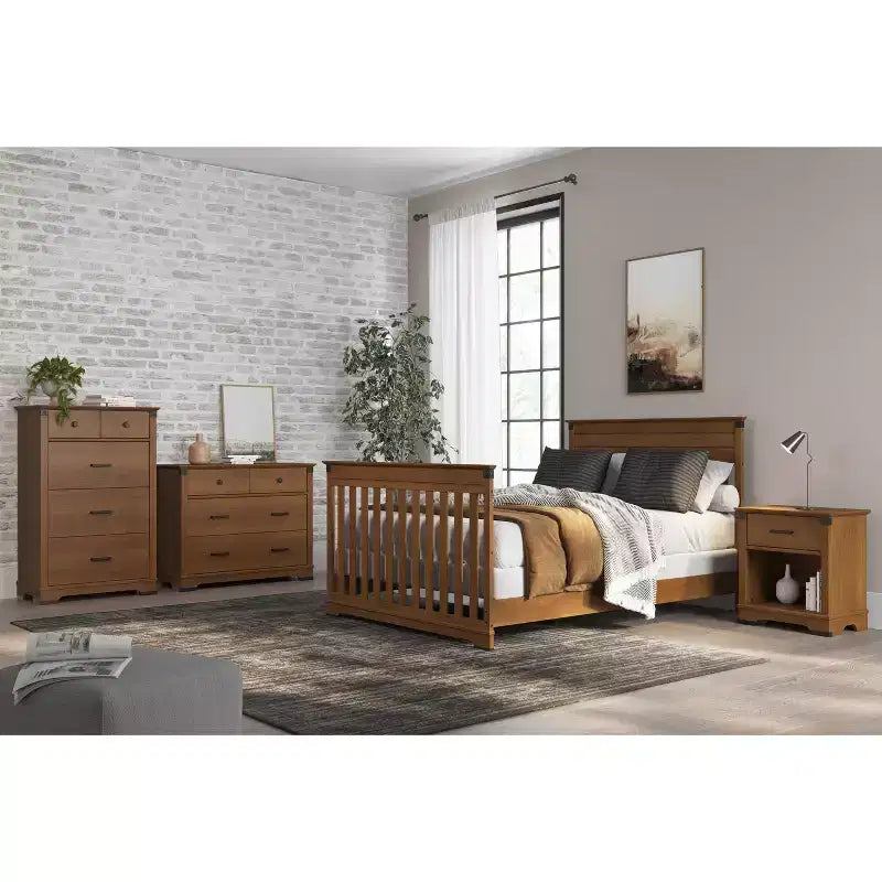 Lit de bébé convertible 4-en-1 — Se transforme en lit pour tout-petit, en lit de repos et en lit standard — 3 hauteurs de matelas — Finition sans danger pour les bébés (Cerisier Coach)
