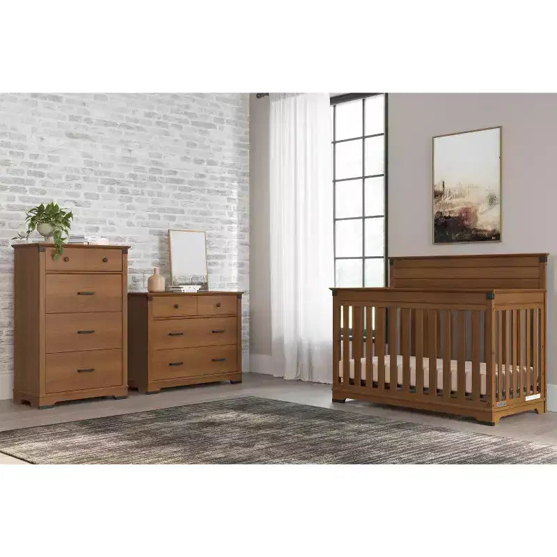 Lit de bébé convertible 4-en-1 — Se transforme en lit pour tout-petit, en lit de repos et en lit standard — 3 hauteurs de matelas — Finition sans danger pour les bébés (Cerisier Coach)