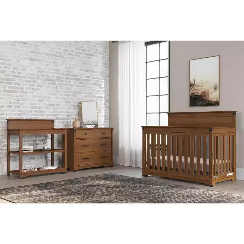 Lit de bébé convertible 4-en-1 — Se transforme en lit pour tout-petit, en lit de repos et en lit standard — 3 hauteurs de matelas — Finition sans danger pour les bébés (Cerisier Coach)