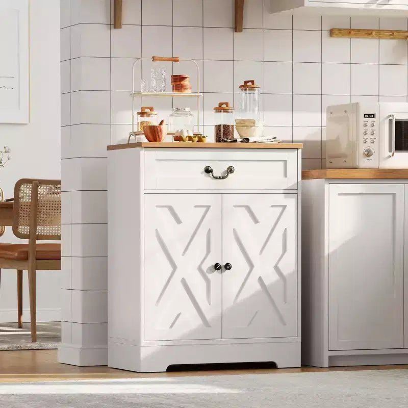 GustoWave Farmhouse Storage Cabinet, Kitchen Buffet Sideboard with Drawer and Adjustable Shelf