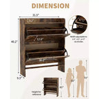 Meuble de rangement à chaussures mince avec 2 tiroirs basculants - Organiseur de style ferme rustique pour entrée, gain de place