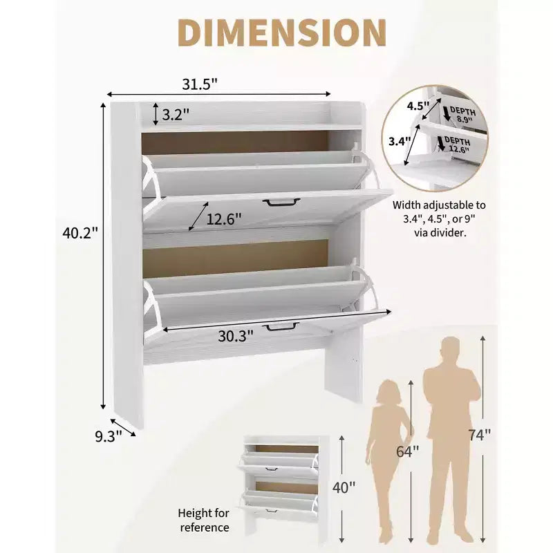 Meuble de rangement à chaussures mince avec 2 tiroirs basculants - Organiseur de style ferme rustique pour entrée, gain de place