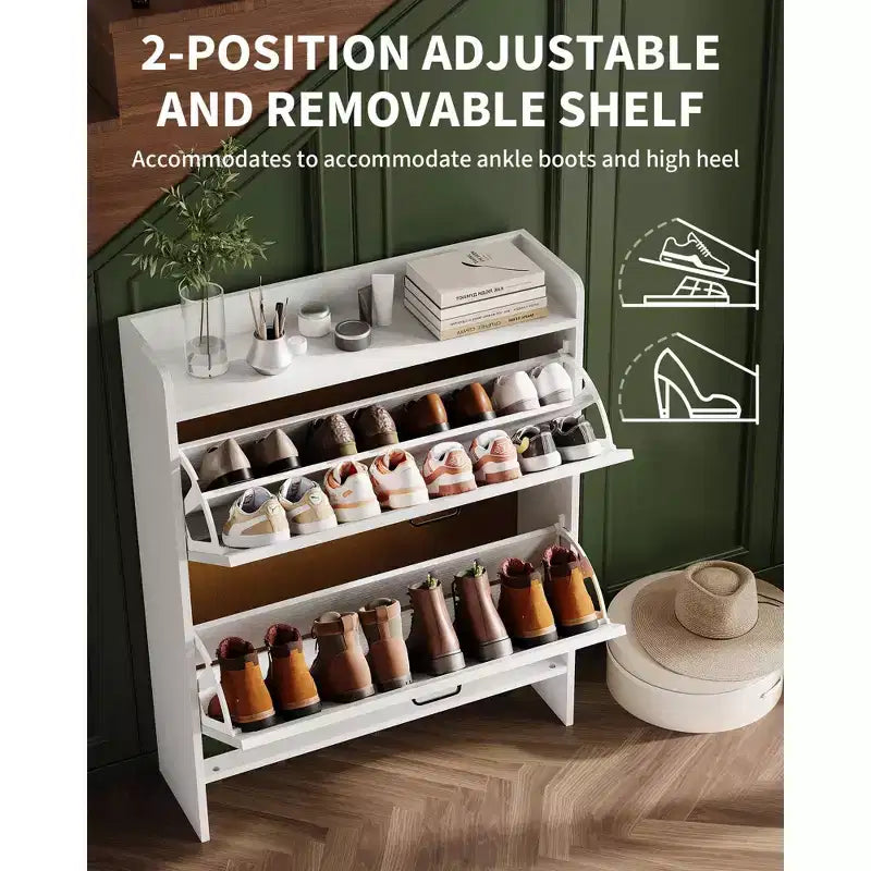 Meuble de rangement à chaussures mince avec 2 tiroirs basculants - Organiseur de style ferme rustique pour entrée, gain de place
