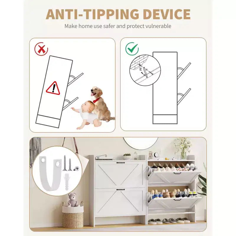 Meuble de rangement à chaussures mince avec 2 tiroirs basculants - Organiseur de style ferme rustique pour entrée, gain de place