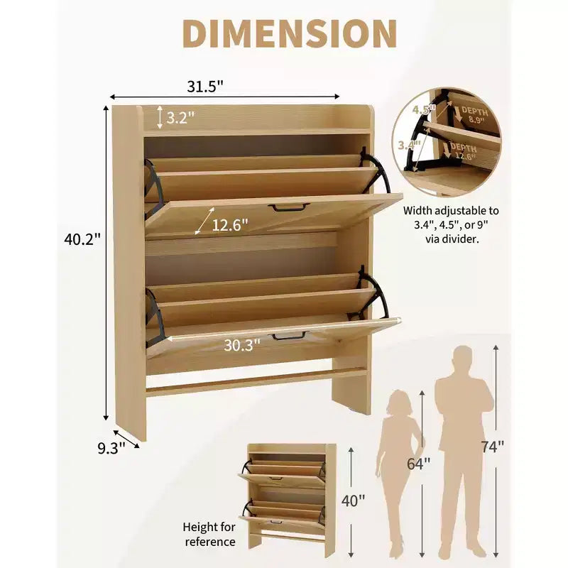Meuble de rangement à chaussures mince avec 2 tiroirs basculants - Organiseur de style ferme rustique pour entrée, gain de place