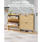 Meuble de rangement à chaussures mince avec 2 tiroirs basculants - Organiseur de style ferme rustique pour entrée, gain de place