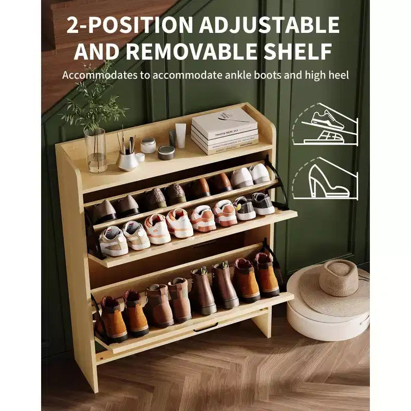 Meuble de rangement à chaussures mince avec 2 tiroirs basculants - Organiseur de style ferme rustique pour entrée, gain de place