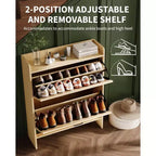 Meuble de rangement à chaussures mince avec 2 tiroirs basculants - Organiseur de style ferme rustique pour entrée, gain de place