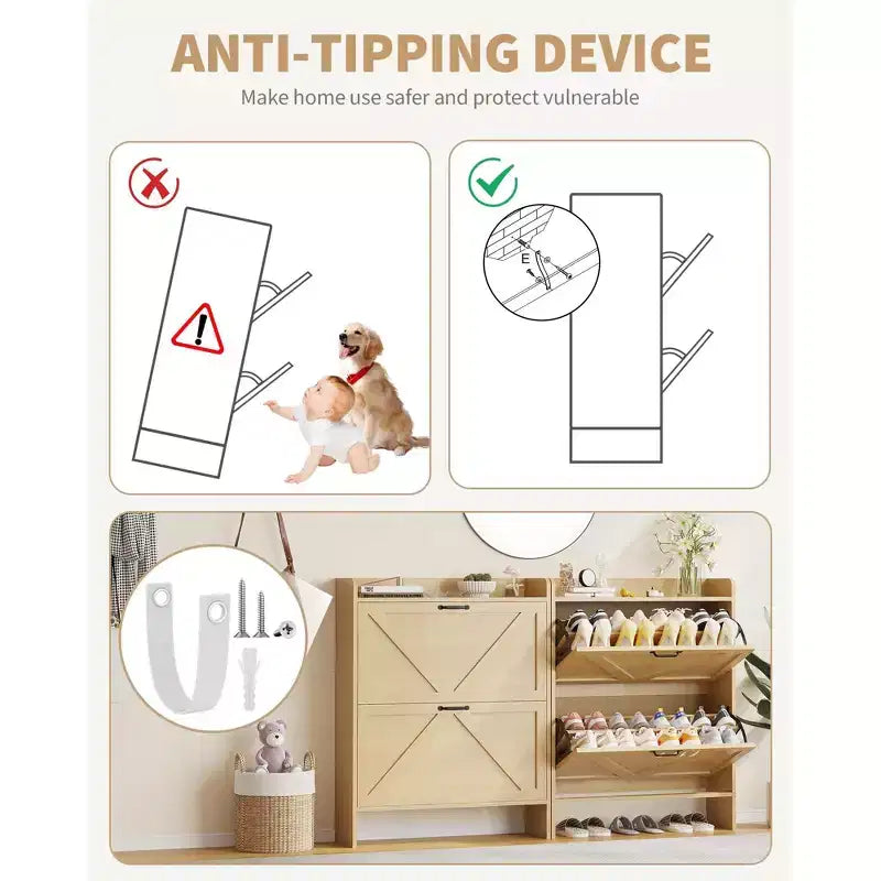 Meuble de rangement à chaussures mince avec 2 tiroirs basculants - Organiseur de style ferme rustique pour entrée, gain de place