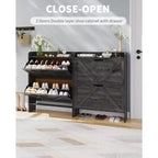 Meuble de rangement à chaussures mince avec 2 tiroirs basculants - Organiseur de style ferme rustique pour entrée, gain de place