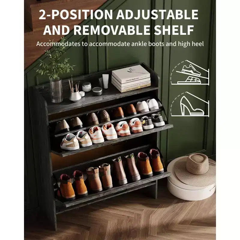 Meuble de rangement à chaussures mince avec 2 tiroirs basculants - Organiseur de style ferme rustique pour entrée, gain de place