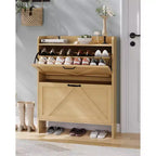 Meuble de rangement à chaussures mince avec 2 tiroirs basculants - Organiseur de style ferme rustique pour entrée, gain de place