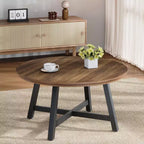 Table basse ronde, Table basse de 91 cm, Tables d'appoint avec pieds épais réglables et grain de bois design, Meubles de salon