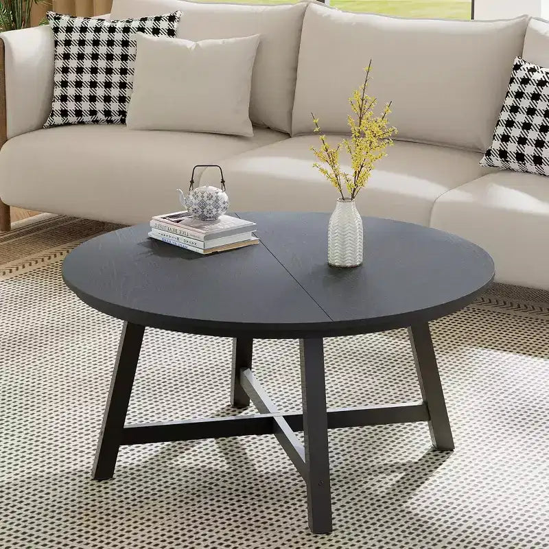 Table basse ronde, Table basse de 91 cm, Tables d'appoint avec pieds épais réglables et grain de bois design, Meubles de salon