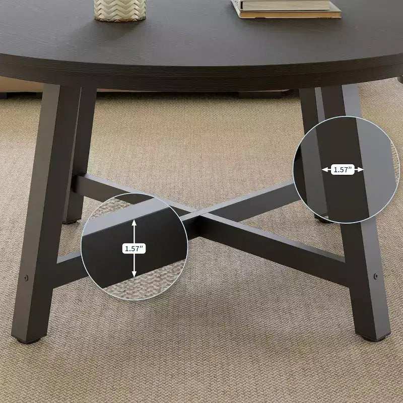 Table basse ronde, Table basse de 91 cm, Tables d'appoint avec pieds épais réglables et grain de bois design, Meubles de salon