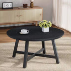 Table basse ronde, Table basse de 91 cm, Tables d'appoint avec pieds épais réglables et grain de bois design, Meubles de salon