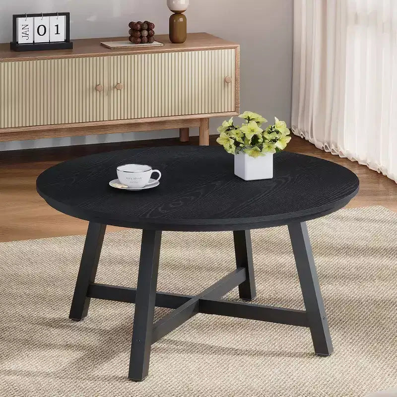 Table basse ronde, Table basse de 91 cm, Tables d'appoint avec pieds épais réglables et grain de bois design, Meubles de salon