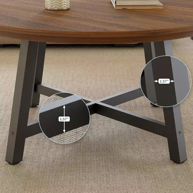 Table basse ronde, Table basse de 91 cm, Tables d'appoint avec pieds épais réglables et grain de bois design, Meubles de salon