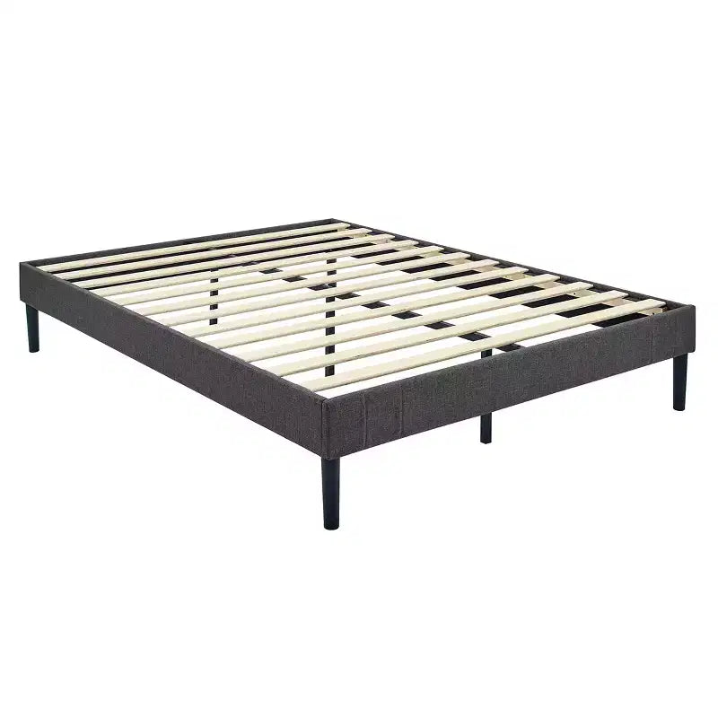 Cadre de lit plateforme – Tête de lit rembourrée capitonnée, 12 lattes en bois et pied de support central