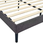 Cadre de lit plateforme – Tête de lit rembourrée capitonnée, 12 lattes en bois et pied de support central