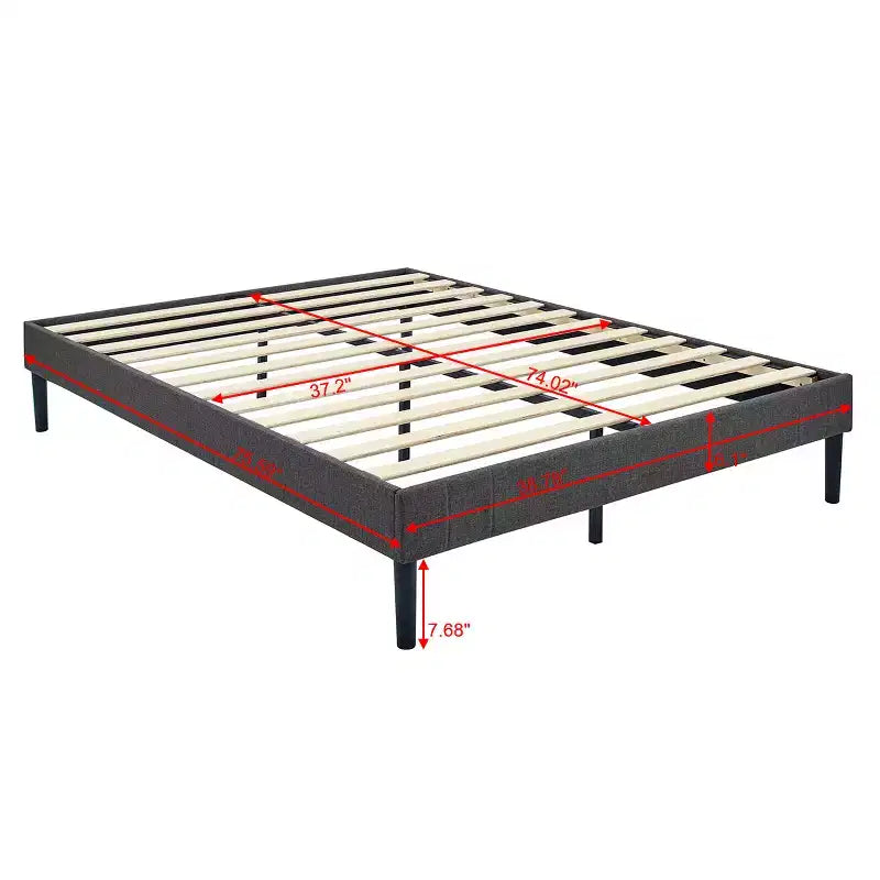 Cadre de lit plateforme – Tête de lit rembourrée capitonnée, 12 lattes en bois et pied de support central