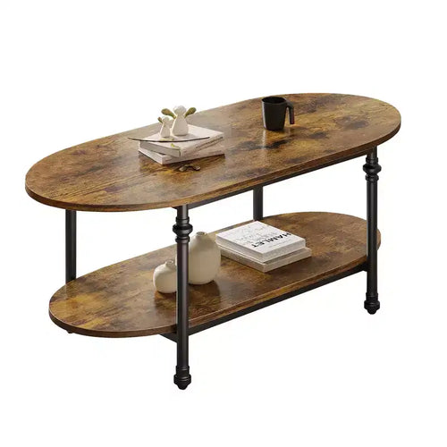 2 Tier Center TableCoffee Brown Table  Modern Industrial Tea Table, for Living Room,